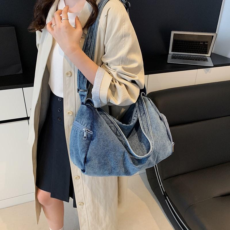 Schoolbag Fashion Denim One Shoulder Crossbody Handbag Large Capacity Korean Version Ins Casual Casual Trend Commuter Multi-compartment