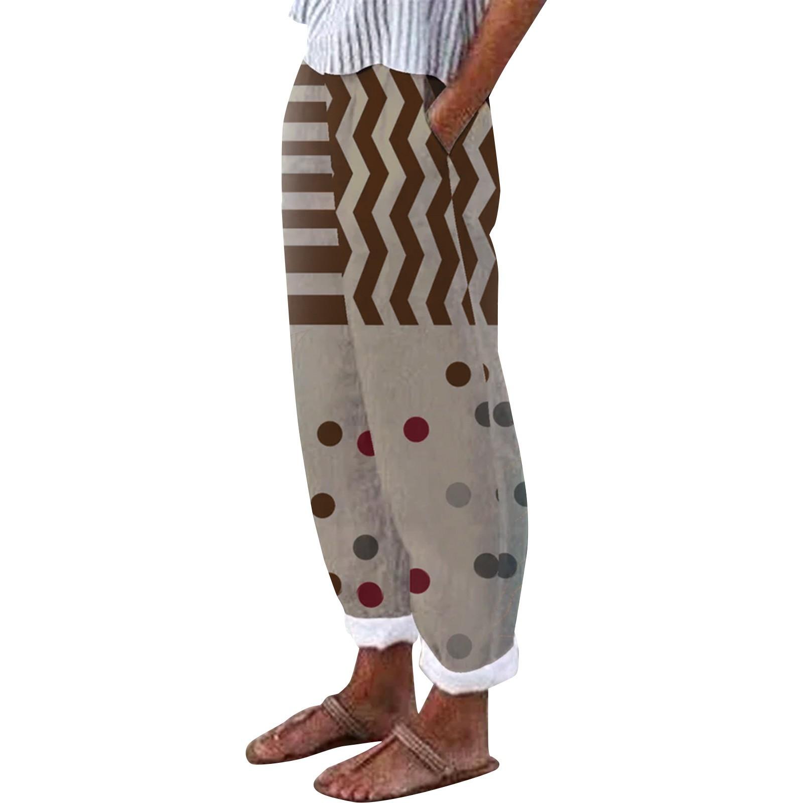 

Omen s Casual Pockets Elastic Waist Pants Loose Long Trousers Pants L хаки