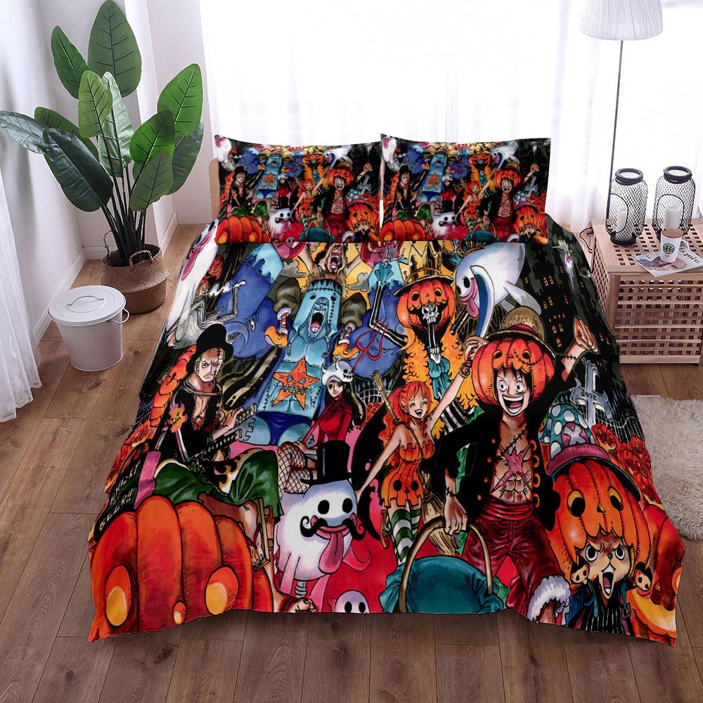 Anime O-Ones Pieces Bedding Set Japanese Luffys Duvet Cover Pillowcase for Children Boys Gift Single Queen King Size