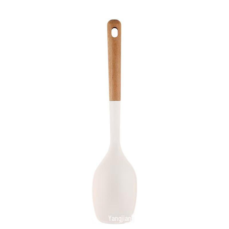 6-teiliges Küchenutensilienset aus Massivholz und Silikon: Hitzebeständige, antihaftbeschichtete Kochutensilien mit Aufbewahrung