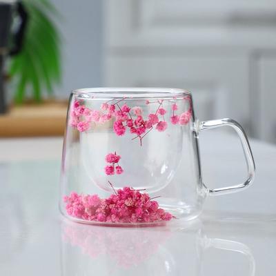 Mjölkmugg Dubbelväggig Mugg Dubbelisolerad Klar Glasmugg Saft Torkad Blomma Glasmugg Hushåll