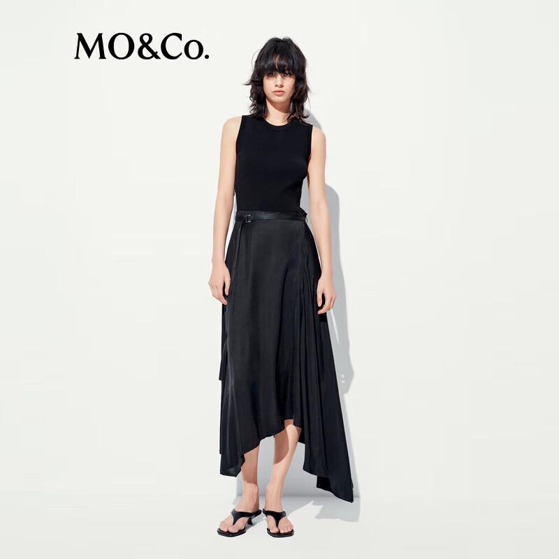 MO&Co. Knitted Vest Spliced Irregular Hem Dress with Belt