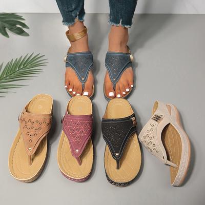 Flip-flops Women's Large Size Toe Hollow Breathable Cool Slippers Women's Fashionable Versatile and Lightweight Sandals Women