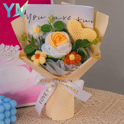 Knitted Rose Bouquet with Heart Crochet Flowers for Mother‘s Day Graduation Gift Everlasting Love Keepsake Home Decor