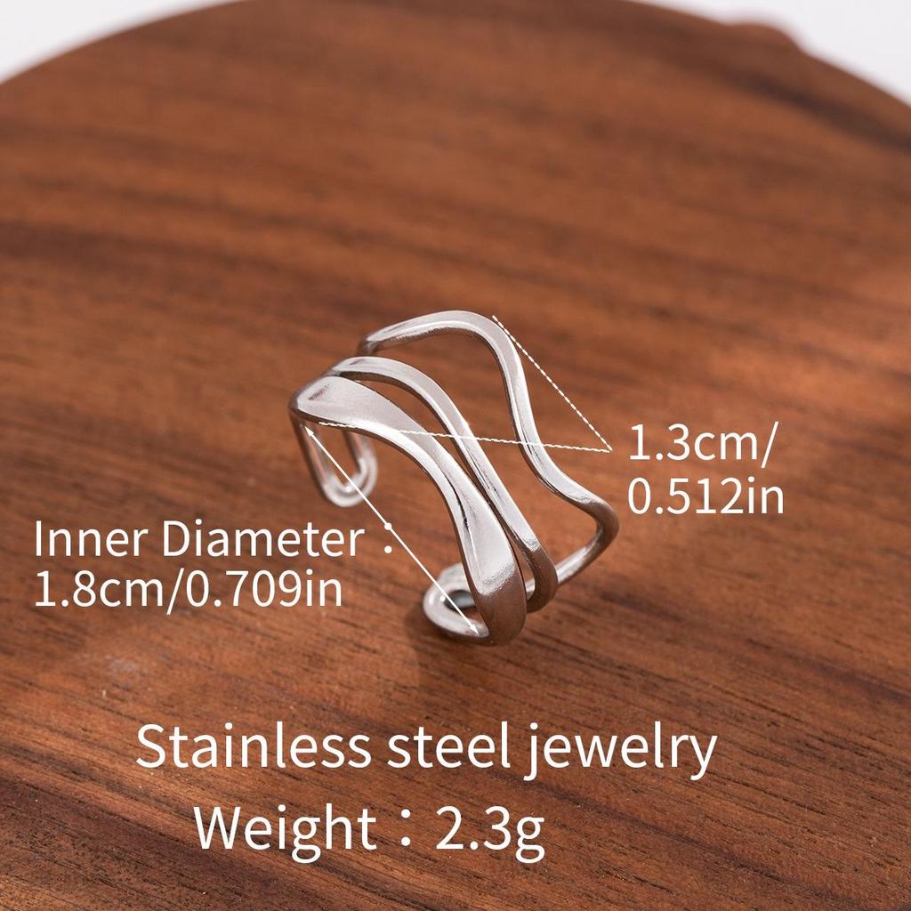 Stainless Steel Adjustable Open Ring - Colorfast Titanium Jewelry