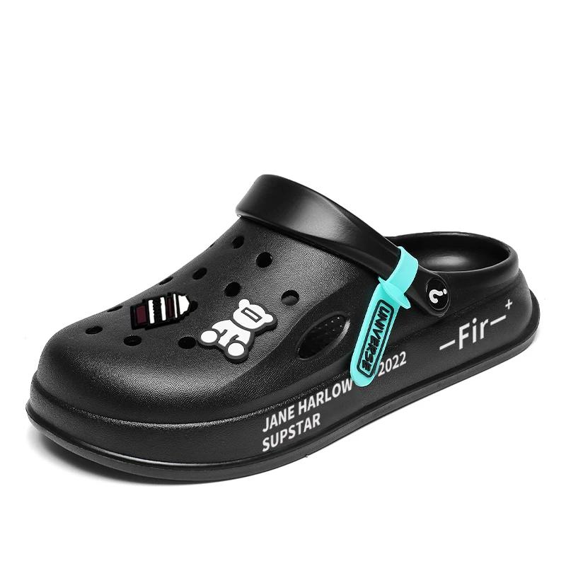 Fashion Summer Shoes Men Women Sandal Clogs Mules Non-slip Thick-soled Beach Soft-soled Baotou Slippers Cartoon Trend Baotou Female