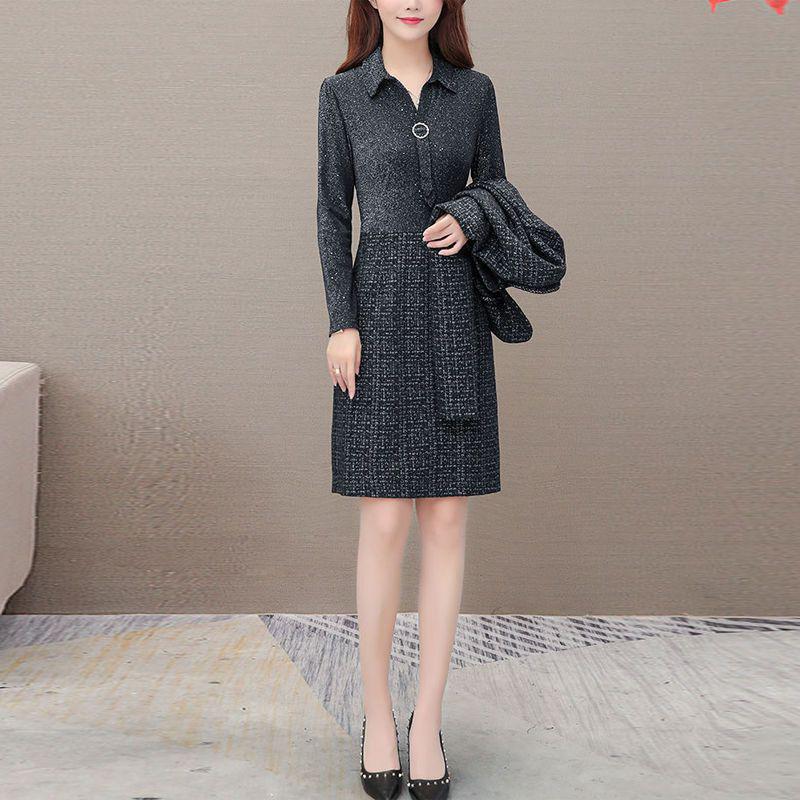 2025 Women's Slimming Petite Dress Set - Age-Reducing Two-Piece Skirt for Autumn/Spring
