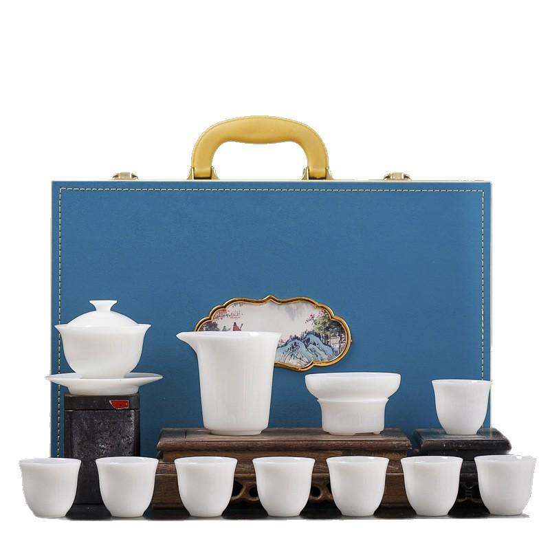 Pu Jade Porcelain Tea Set, Cover Bowl, Tea Cup for Home Use, High-end Gifts for Customers, Business Company Gifts