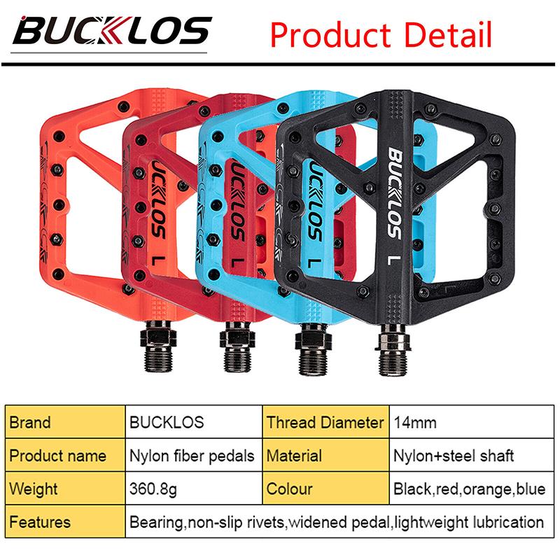 BUCKLOS Bicycle Pedals Sealed Bearing MTB Platform Pedal for Bicycle Mountain Nylon Bike Flat Pedals 9/16'' MTB Road Bike Part