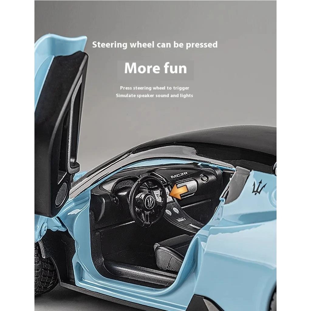 Diecast 1/22 Maserati MC20 Super Sports Car Alloy Model Sound & Light Pull Back Toy Boy Sports Car Toy Birthday Present for Kid