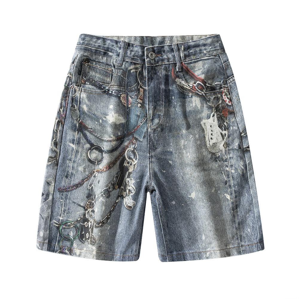 New Summer Loose Denim Mid-pants Men's Fried Salt Water Wash 5-minute Shorts