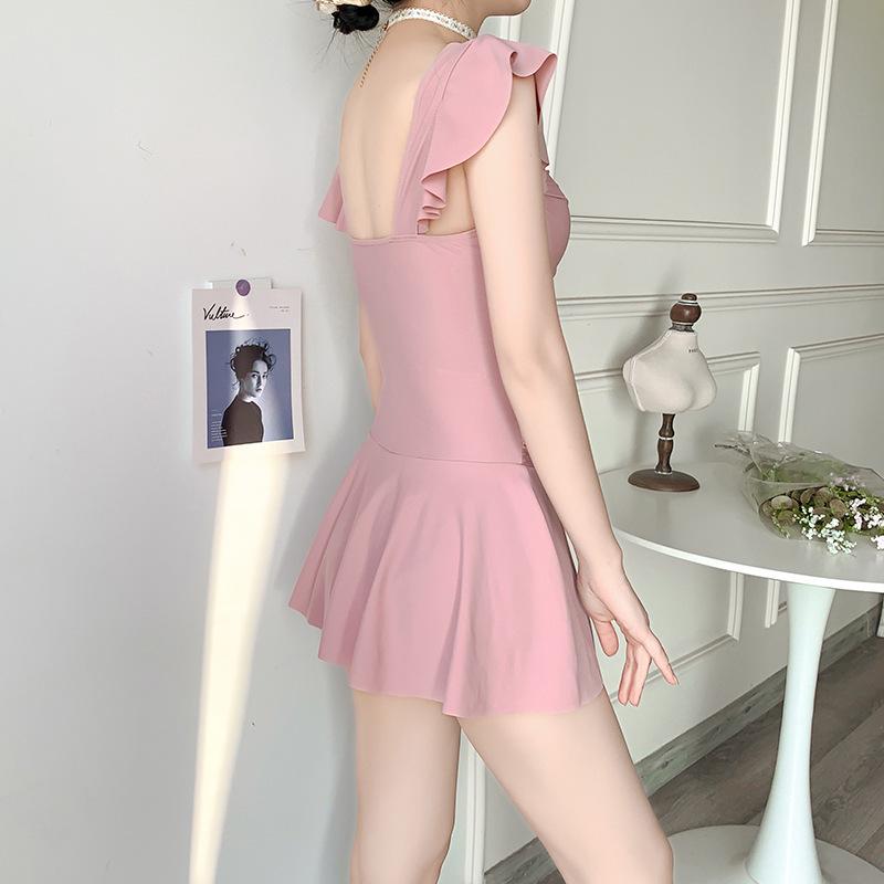 "2024 Women's One-Piece Slimming Swimsuit with Steel Support – Conservative Belly-Covering Design for Students"