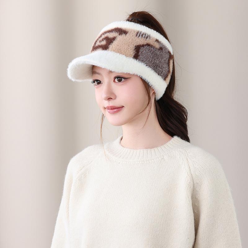 Plush cold-proof empty top hat autumn and winter women's Korean version of fashion knitted hat trendy warm can tie ponytail cap ear protection hat