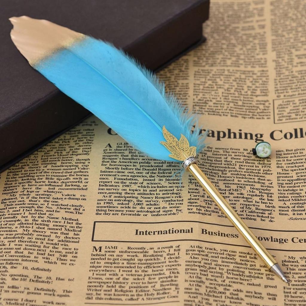 Quill Pen Vintage Feather Ballpoint Pen Refined Witchy Pen for Writing Signature or Gift Wedding Bridal (Dark green)