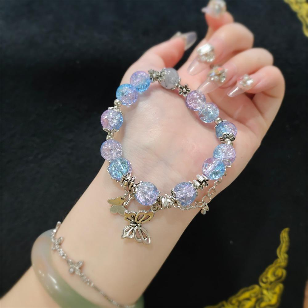 

Glass/Glaze/Alloy Butterfly Pendant Bracelet Elastic Wrist Chain Anniversary фіолетовий/синій