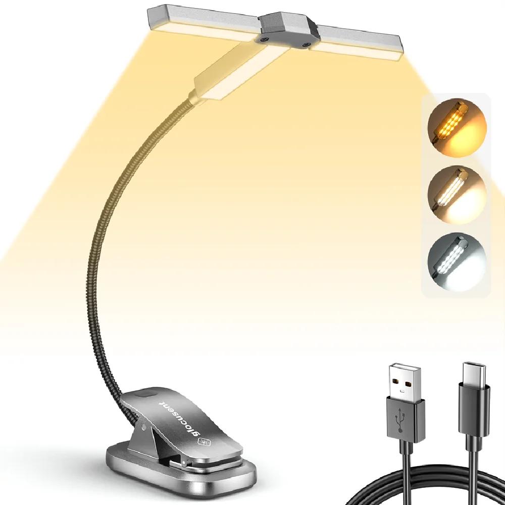 

Светодиодная лампа для чтения с тремя головками, 1000 мАч, перезаряжаемая через USB, лампа для чтения с регулируемой яркостью, мини-книга-лампа для чтения и учебы серебряный