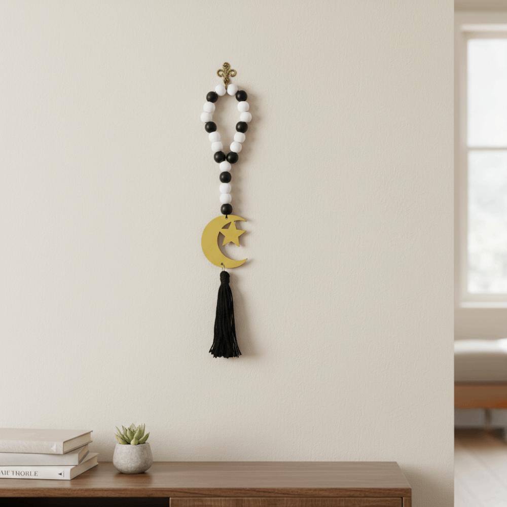 Handmade Wooden Beads Pendant Rustic Style Islamic Hanging Ornament Home Decoration