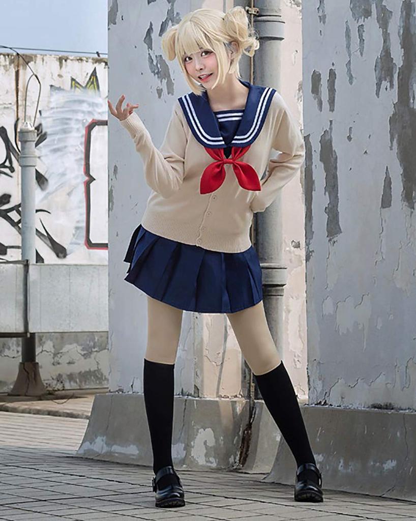 [Milky Time] My Hero Academia Toga Himiko Cosplay Sailor Uniform with Wig, Halloween Costume (L)