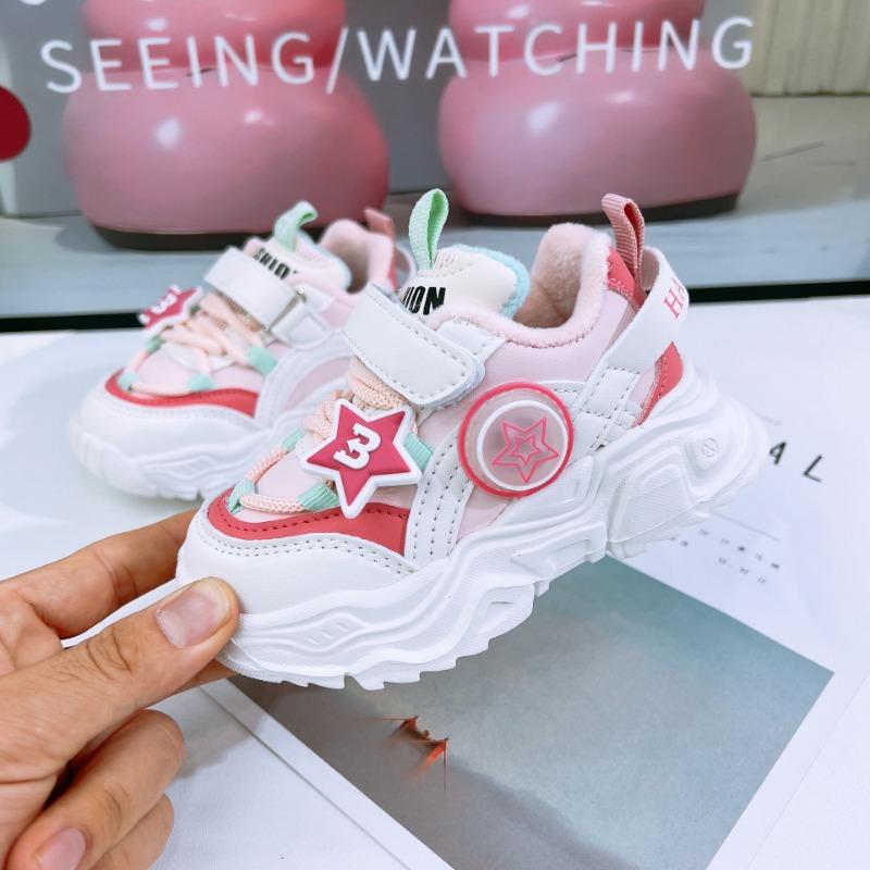 Autumn and Winter New Fashion Children's Shoes Fleece Thermal Casual Shoes Girl Flashing Light Classmate