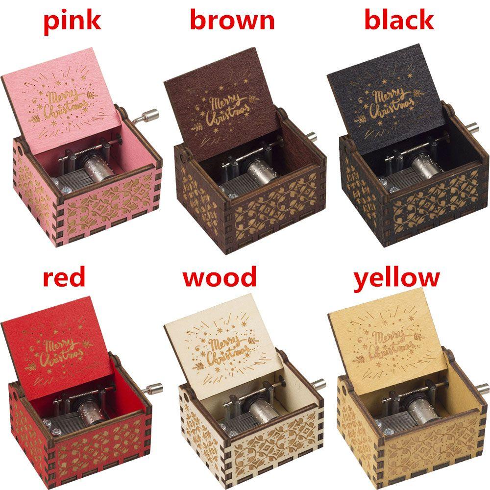 Classical New Year Wooden Music Box Merry Christmas Musical Boxes Hand Crank