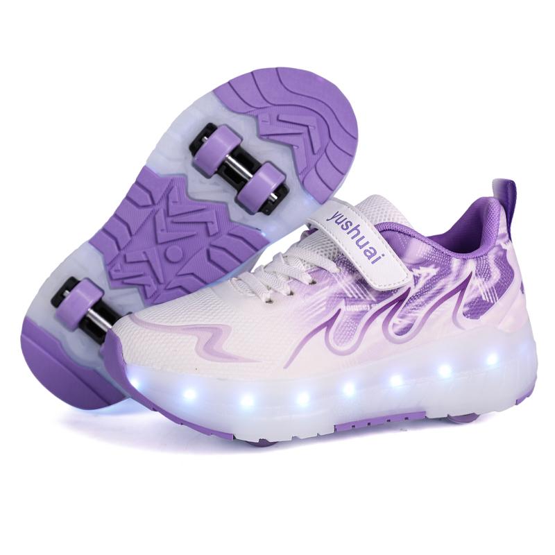 

TUINANLE Kid Led Sneakers USB Charging Luminous Shoes Outdoor Sport Roller Skates Children Four Wheels Boys Girls Casual Shoes Glowing 36 фиолетовый