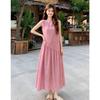 Lazy Wind Pink Cotton and Linen Sleeveless Dress Women's Summer Loose and Thin Temperament Vacation Travel Photo Long Dress Tide