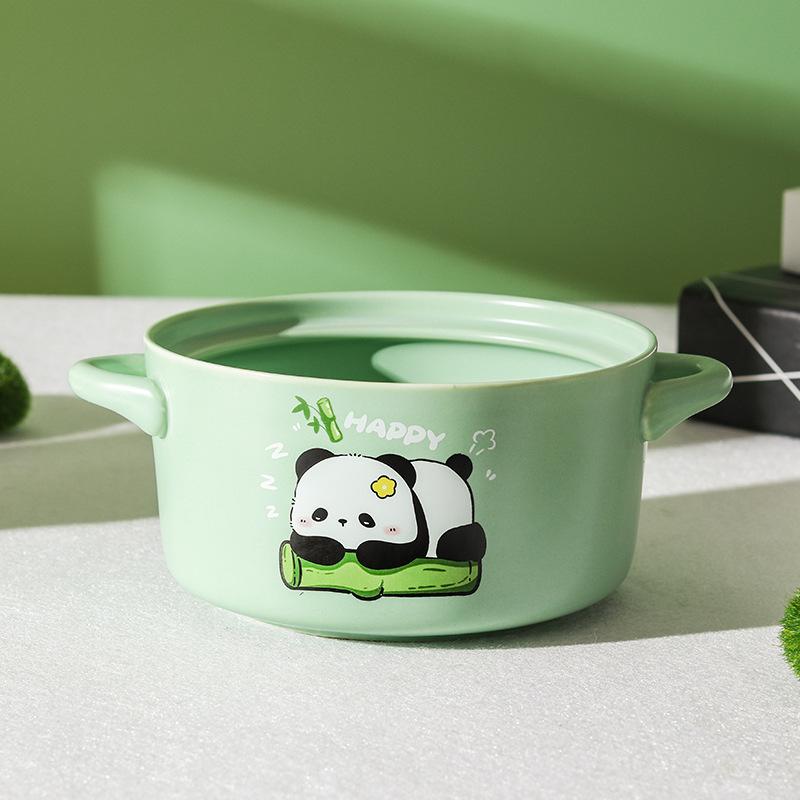 Milk Fufu High-value Panda Instant Noodle Bowl with Lid Cute Student Dormitory Instant Noodle Bowl Binaural Rice Bowl Soup Bowl