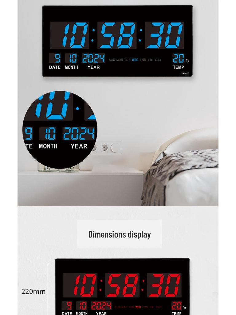 Large LED Wall Clock - English Display with Plug-in Feature for Living Room