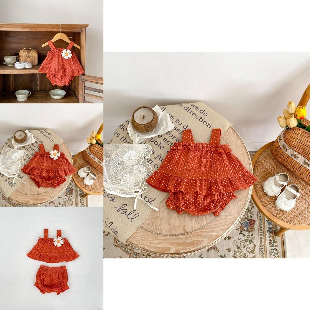 Cute 2024 Summer Infant Girl's Sweet Floral Dot Print Sleeveless Outfit With Shorts