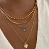 Classic Turkish Evil Eye Pendant Necklace for Women Men Vintage Lucky Blue Eyes Palm Sun Multilayer Neck Chain Choker Jewelry