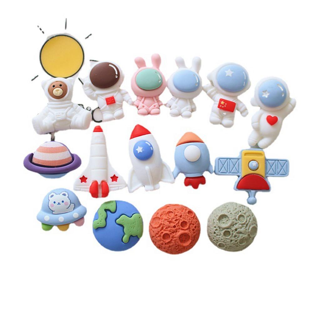 10Pcs New Cute Resin Mini Cartoon Rocket Astro Planet Series Flat Back Manicure Parts Embellishments For Hair Bows Accessories