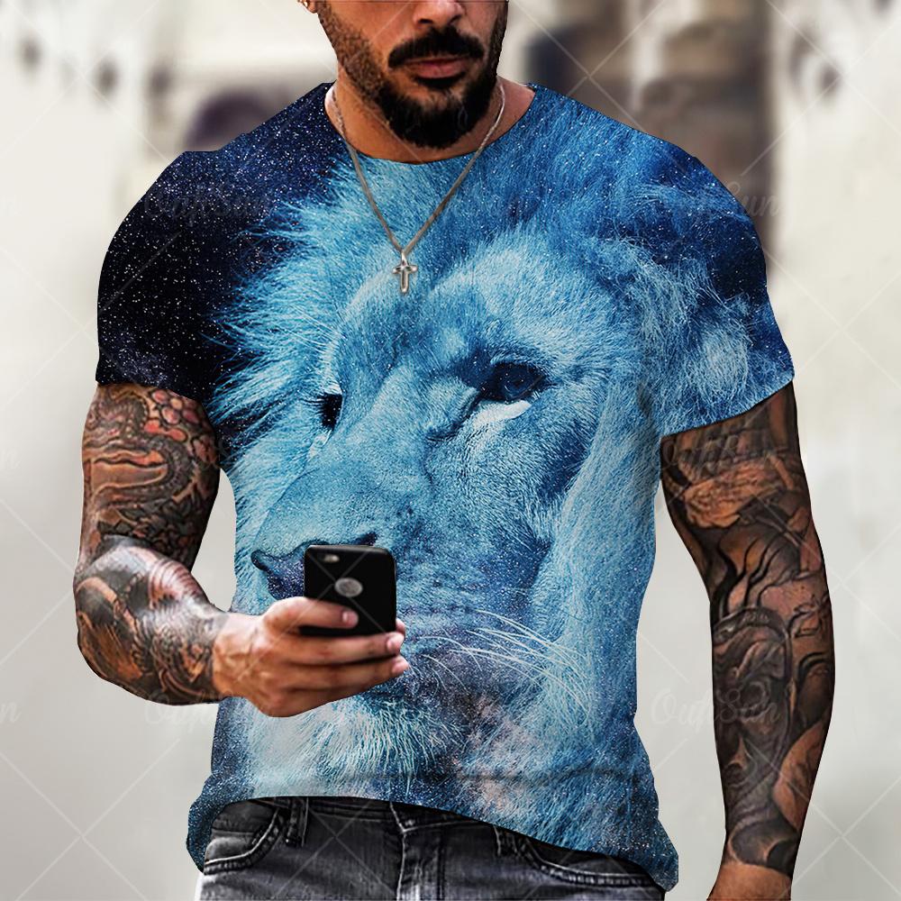 Summer New Men T-shirt O-neck Short-sleeved T-shirt Animal Lion Tiger 3D Printing Top Oversized Clothes Youth Casual T-shirt