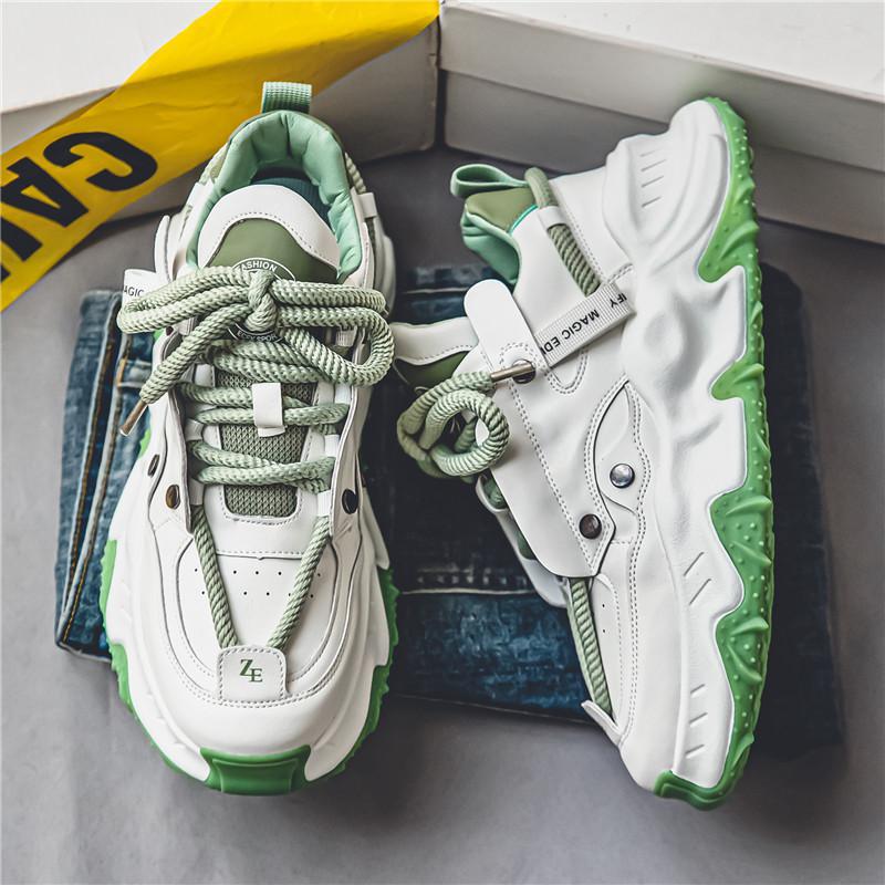 

2023 Мужские Стильные Кроссовки с Индивидуальностью - Увеличивающие Рост, Толстая Подошва, Осенне-Зимние Повседневные в Европейском Стиле 39 зелёный/белый