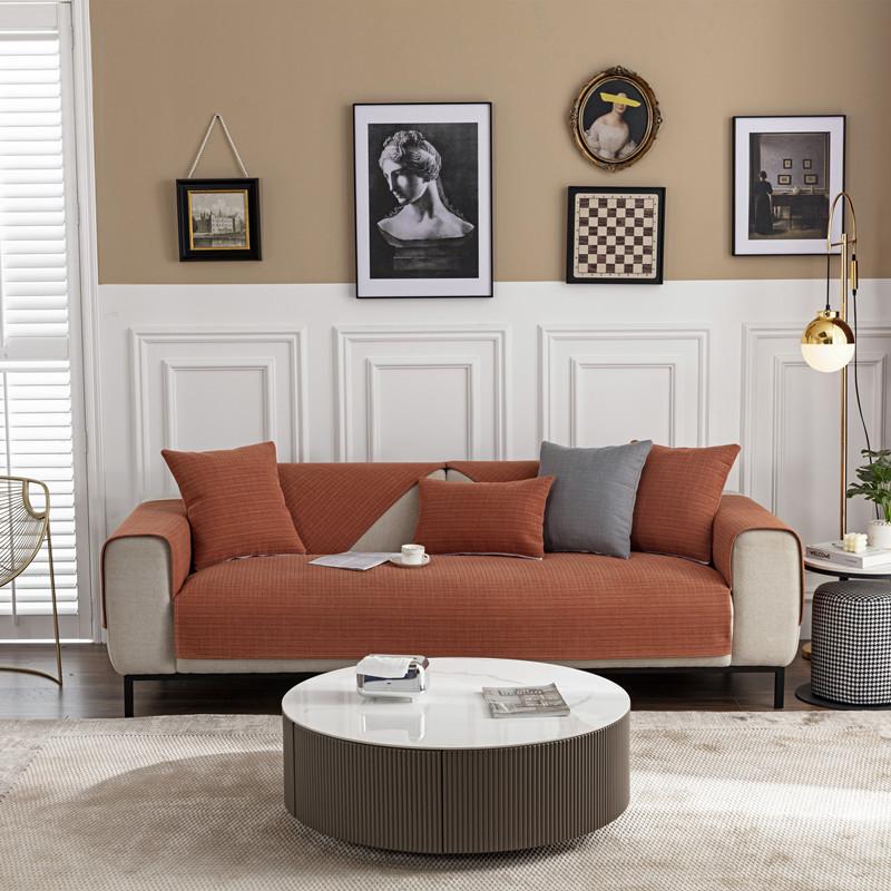 Four-season Universal Fabric Plaid Chenille Sofa Cushion Modern Simple Anti-slip Double Sofa Cushion Towel