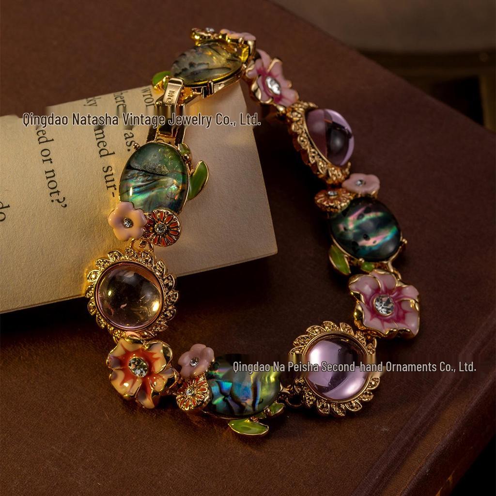 Gebrauchtes High-End Vintage Armband in Süßigkeitenfarben mit Blumenmuster