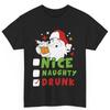 Christmas Santa Nice Naughty Drunk Cotton T Shirt