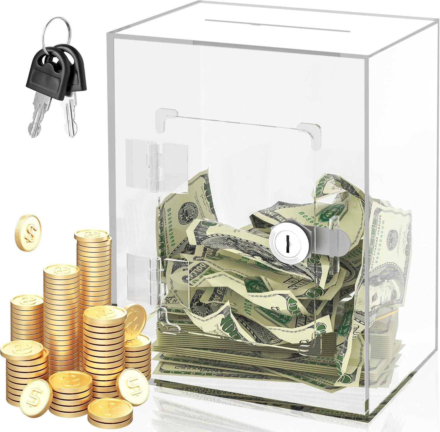 Clear Acrylic Lockable Coin Savings Bank Box прозрачный