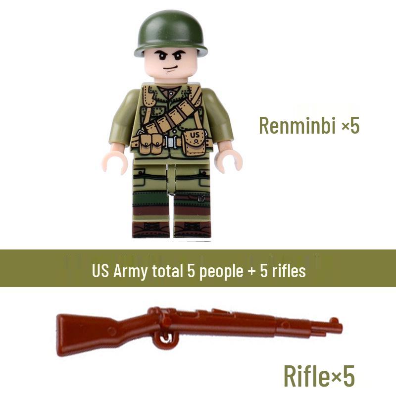 Compatible Lego WWII Military Minifigures: US Army Soldiers with Weapons - Educational Assembly Toys for Boys