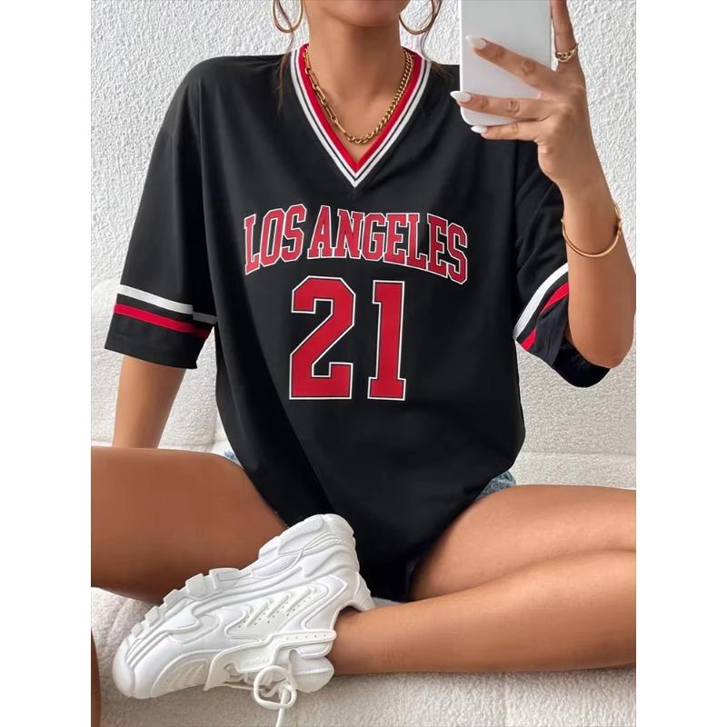 Los Angeles Nummer 91 T-Shirt Für Herren Damen Sommer Übergroß V-Ausschnitt Harajuku Trend Kurzarm Damen Street Unisex Oberteile