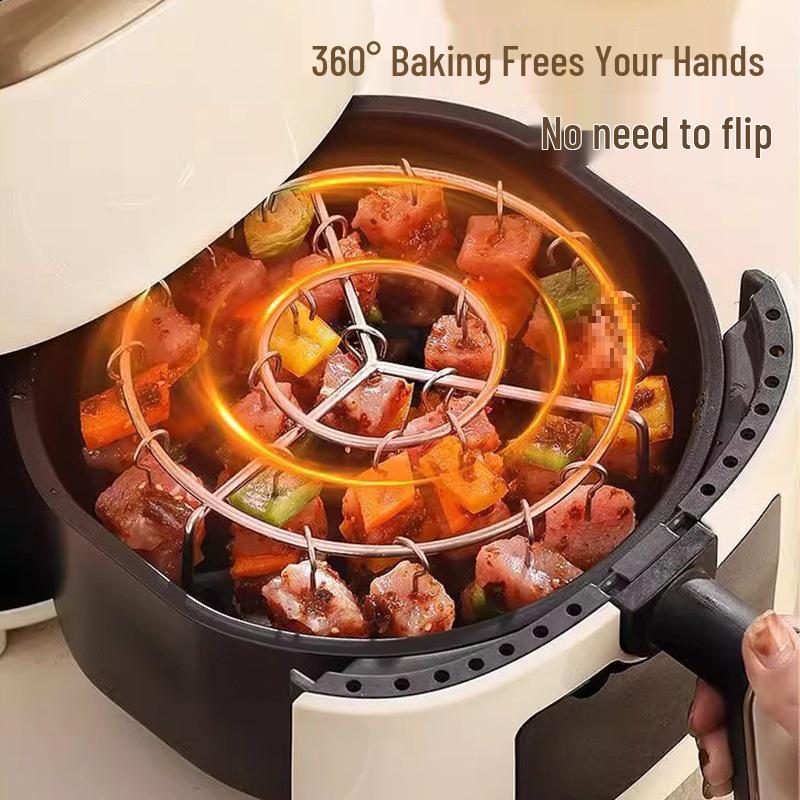 Stainless Steel Vertical Air Fryer Grill Rack with Skewers and Roasting Needles for Kitchen Ovens