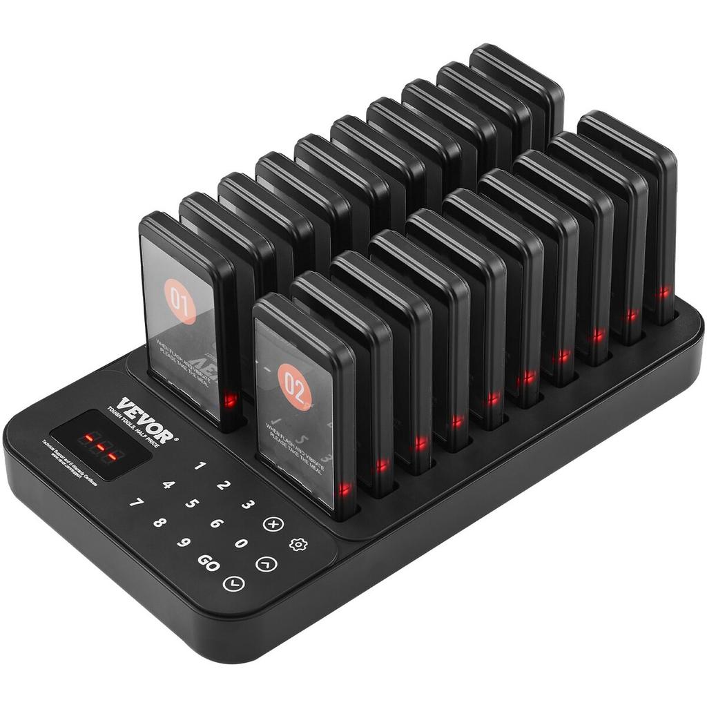 Restaurant Pager System, Wireless 400m Long Range Lineup Waiting Queue Signal, Guest Customer Calling Beepers with Vibration & Flashing, 20 Buzzers