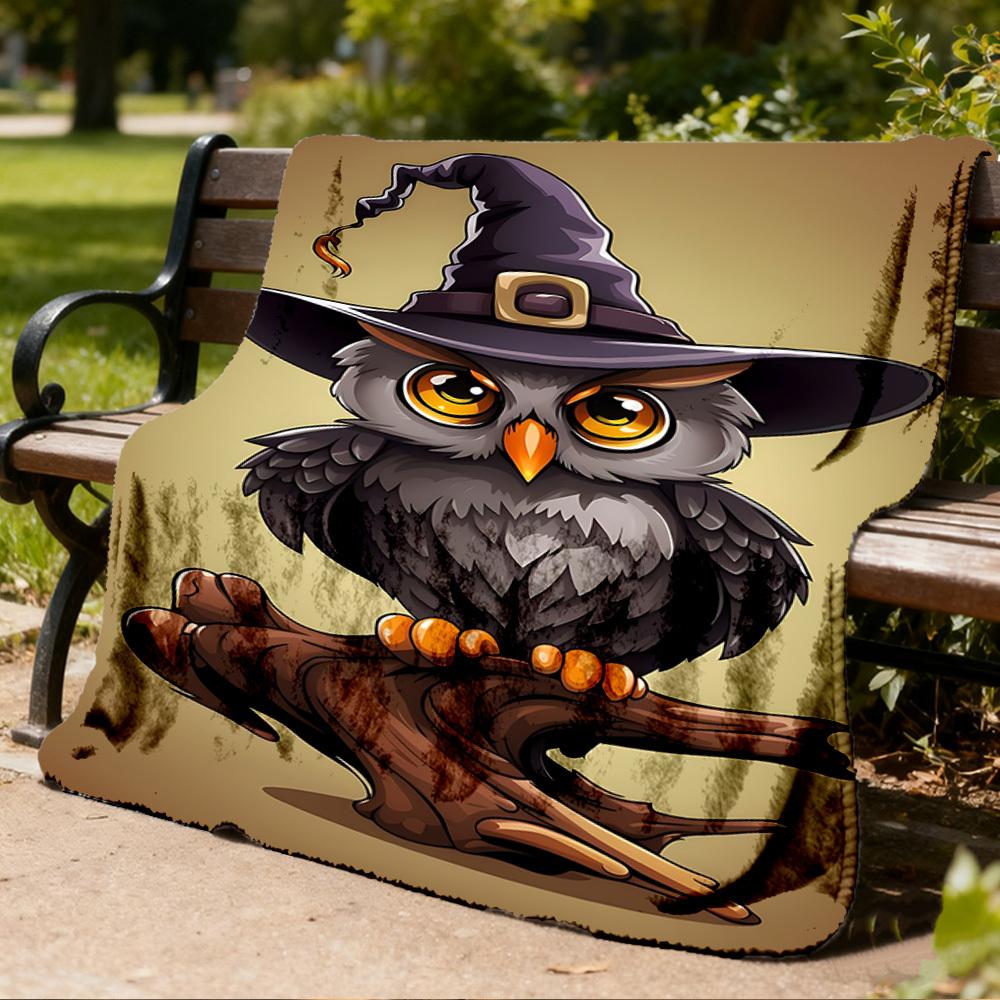 1pc Owl, Witch Hat Throw Blanket Polyester Fiber, Lightweight Flannel, Soft & Warm, All Season Use for Outdoor, Camping Digital Print