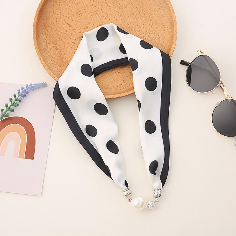 

Корейський стиль шовковий шарф-намисто: Перлова підвіска, магнітна застібка, жіночий тонкий чокер