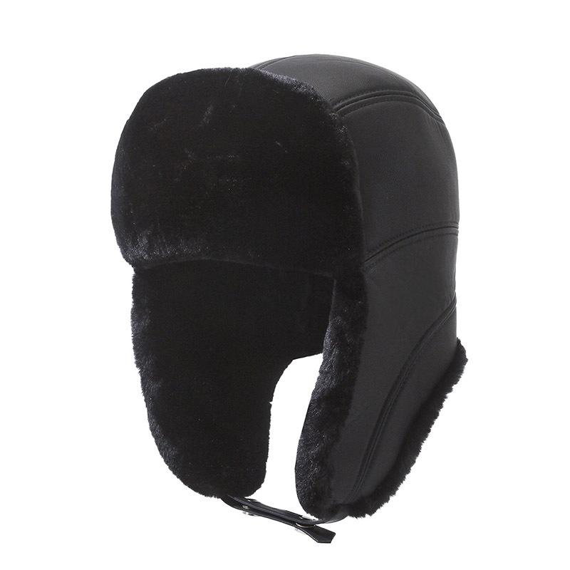 

Кожаные шапки-бомберы для мужчин, ветрозащитная, морозостойкая, защита ушей, хлопковая кепка для среднего возраста, бархатная, толстая, зимняя, теплая кепка чёрный