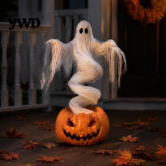 Decorative Yard Art for Halloween Swirling Ghost Pumpkin Lamp, Lighted Spooky Lamps Statue, Warm LED Outdoor Decoration Porch Garden Lawn Decorations