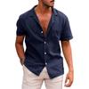 2026 Men's Casual Lapel Short-Sleeve Solid Color Cotton and Linen Shirt - European and American Style