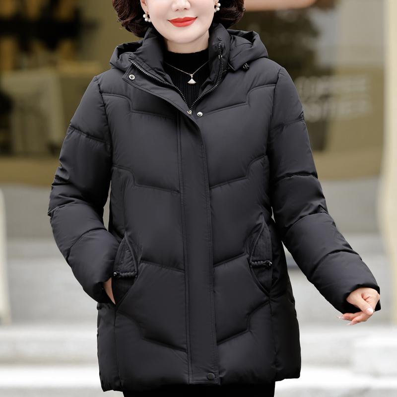 

Зимние пальто для женщин среднего возраста с капюшоном, элегантные, толстые, теплые, больших размеров, парки, женские куртки 3XL чёрный