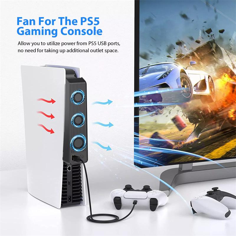 Účinný chladicí ventilátor pro konzoli PS5 se 3 externími chladicími ventilátory, vertikální chladič pro příslušenství konzole Playstation 5