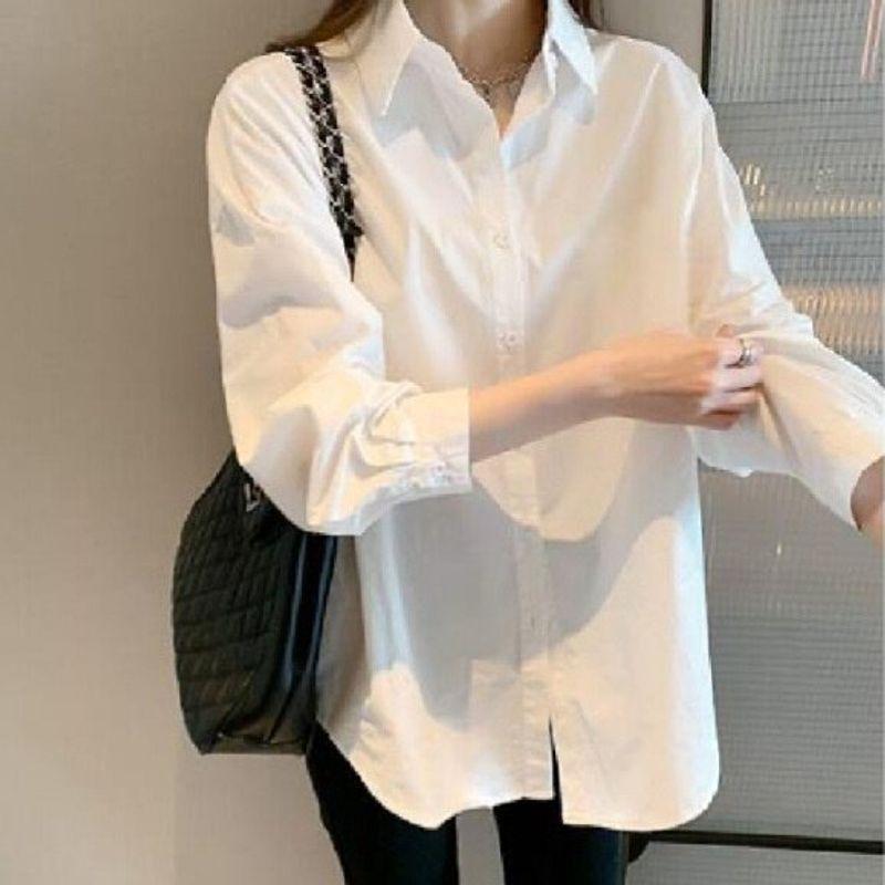 Uniform Shirt Basic Long-Sleeved White Shirt for Women New Versatile Basic Style Workwear Inner Wear Retro Shirt for Women