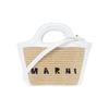 Bolsa de Cubo Tejida de Rafia con Estampado de Logo Tropicalia Hoja de Coco Piel de Ternera Bolsa de Compras para Mujer Blanco Beige BMMP0067Q0